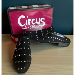 Sam Edelman Circus Black Faux Suede Silver Studded Slides Loafers Women's 9M Y2K